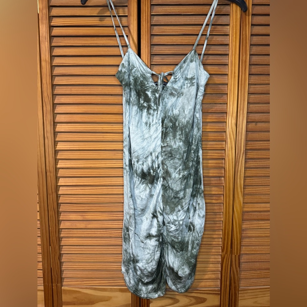 Ruched Green Tie-Dye Mini Dress